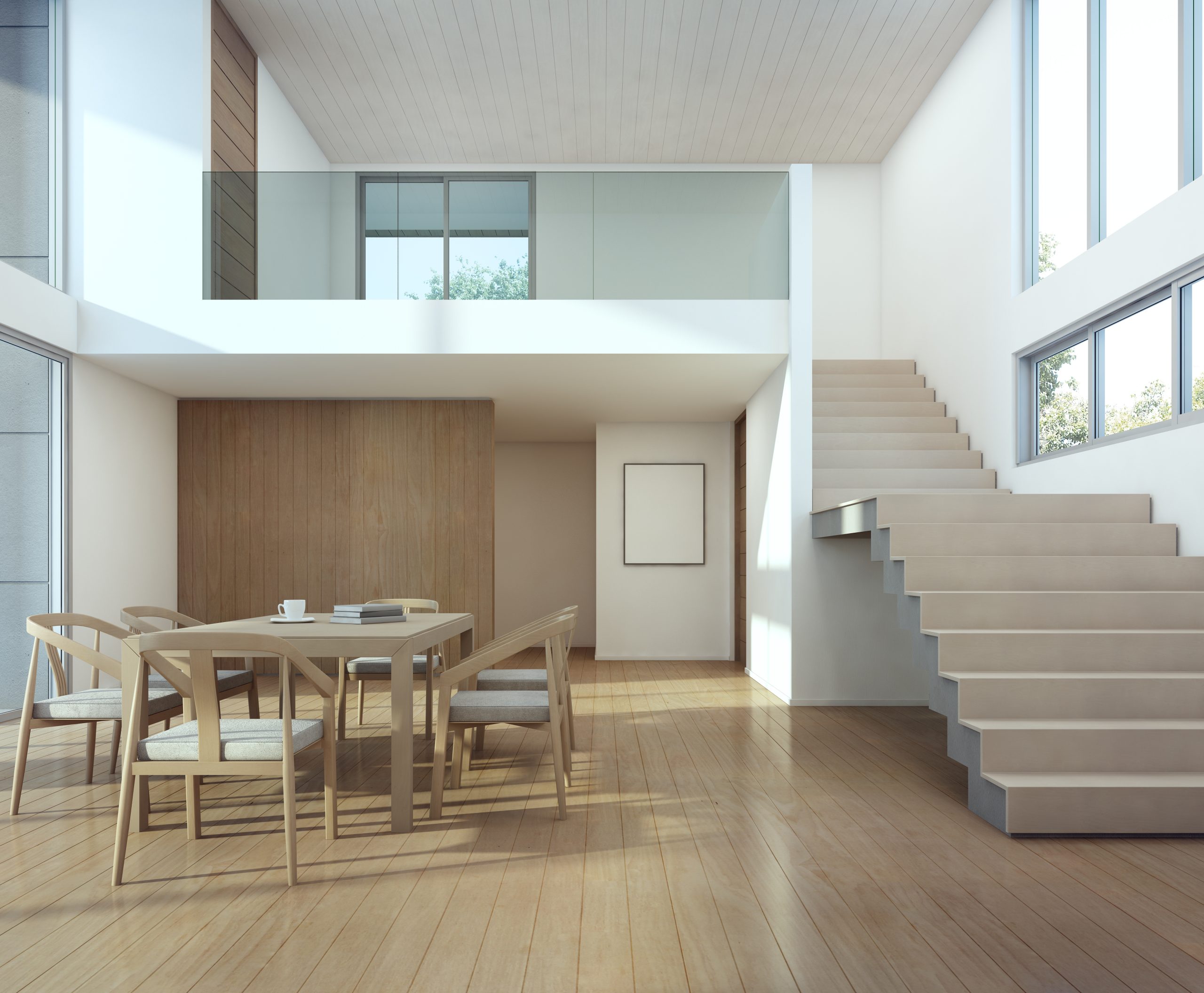 Meeting and dining room in modern house - 3d rendering