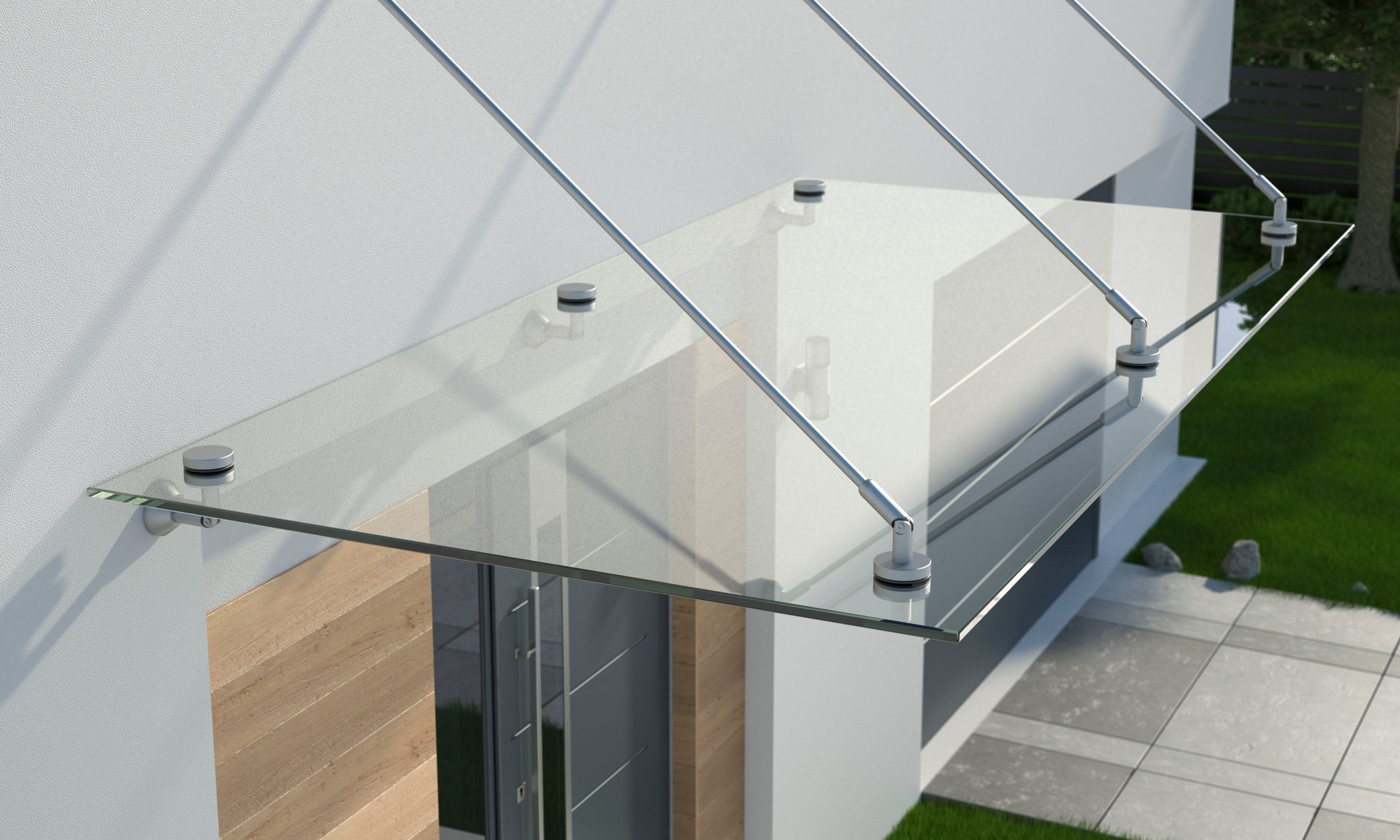 Glass canopy over the front door, 3d illustration